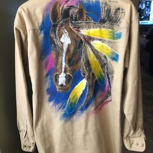 Hand painted horse button up shirt